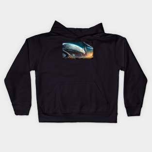 Futuristic illustration of spaceship Kids Hoodie